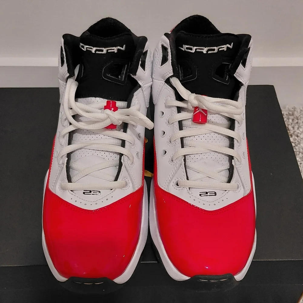 Jordan Red and White High-Top Sneakers